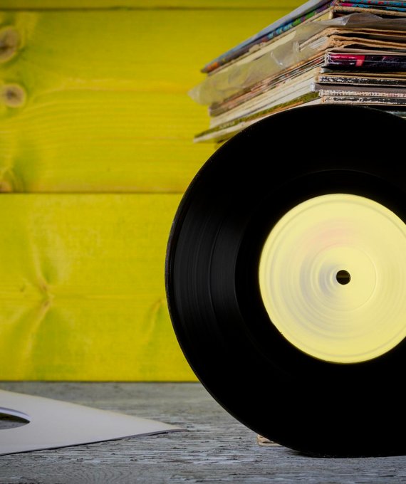 stack of vinyl records