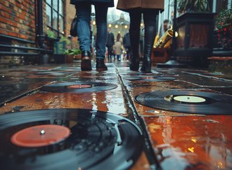 Rows of vinyl records at a record market